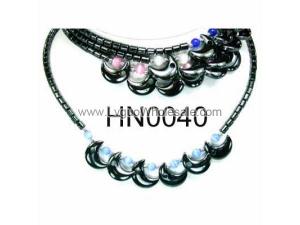 Colored Opal Beads Hematite Moon Pendant Beads Stone Chain Choker Fashion Women Necklace